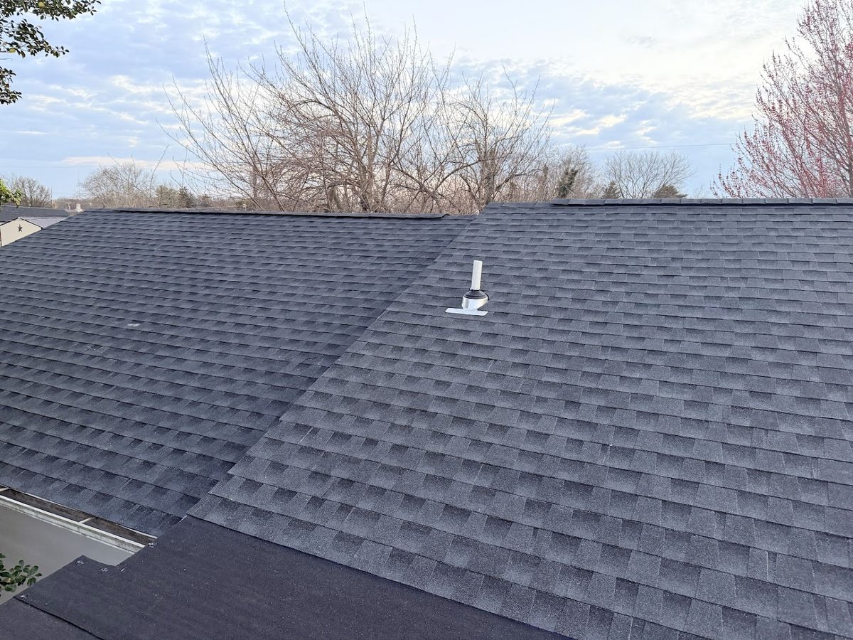 Freshly installed dark shingle roof